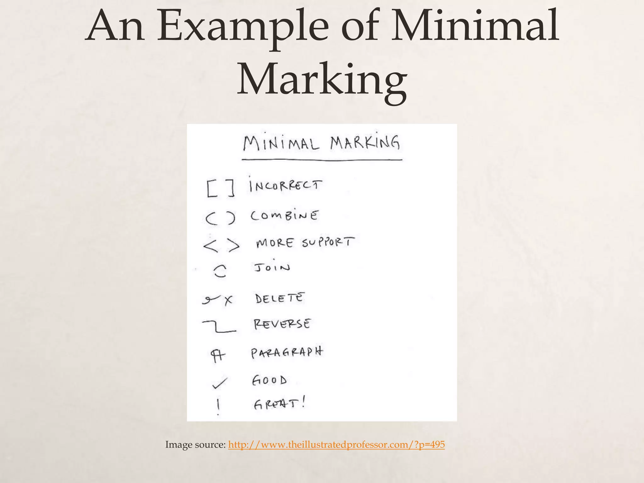 An Example of Minimal
Marking
Image source: http://www.theillustratedprofessor.com/?p=495
 