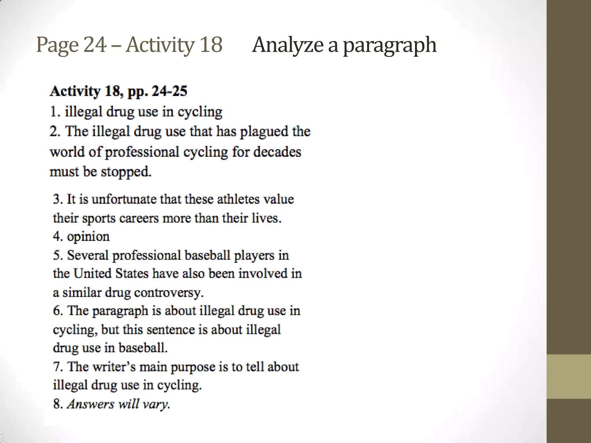 Page24–Activity18 Analyze aparagraph
 