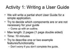 Writing user guide CSC207 Software Design.ppt