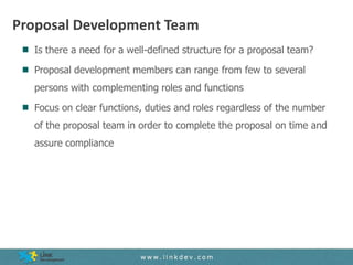 Proposal Development Team
  Is there a need for a well-defined structure for a proposal team?

  Proposal development memb...