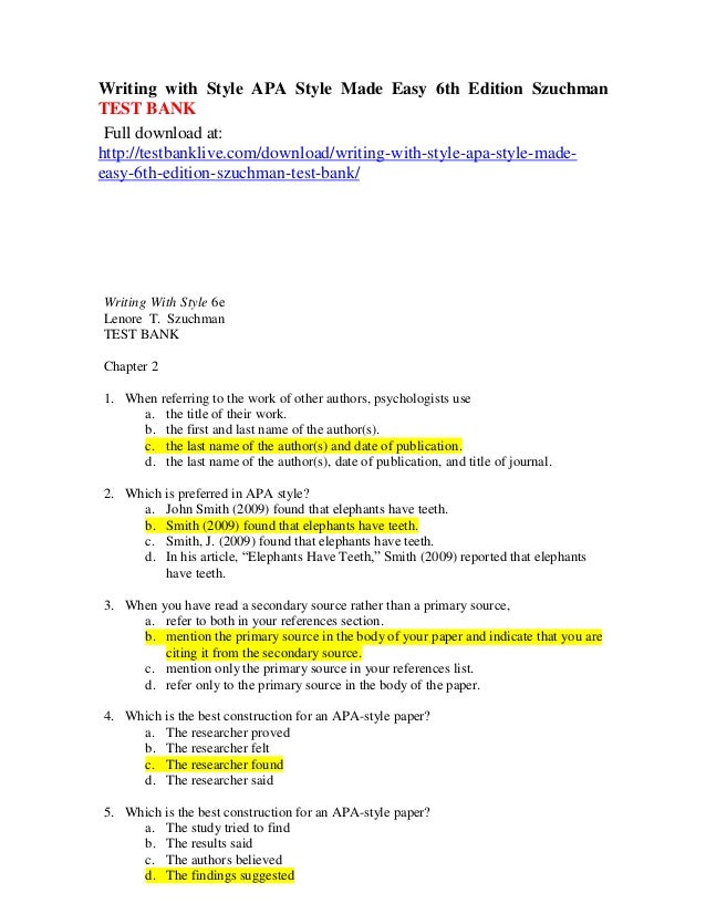 writing with style apa style made easy 6th edition szuchman test bank