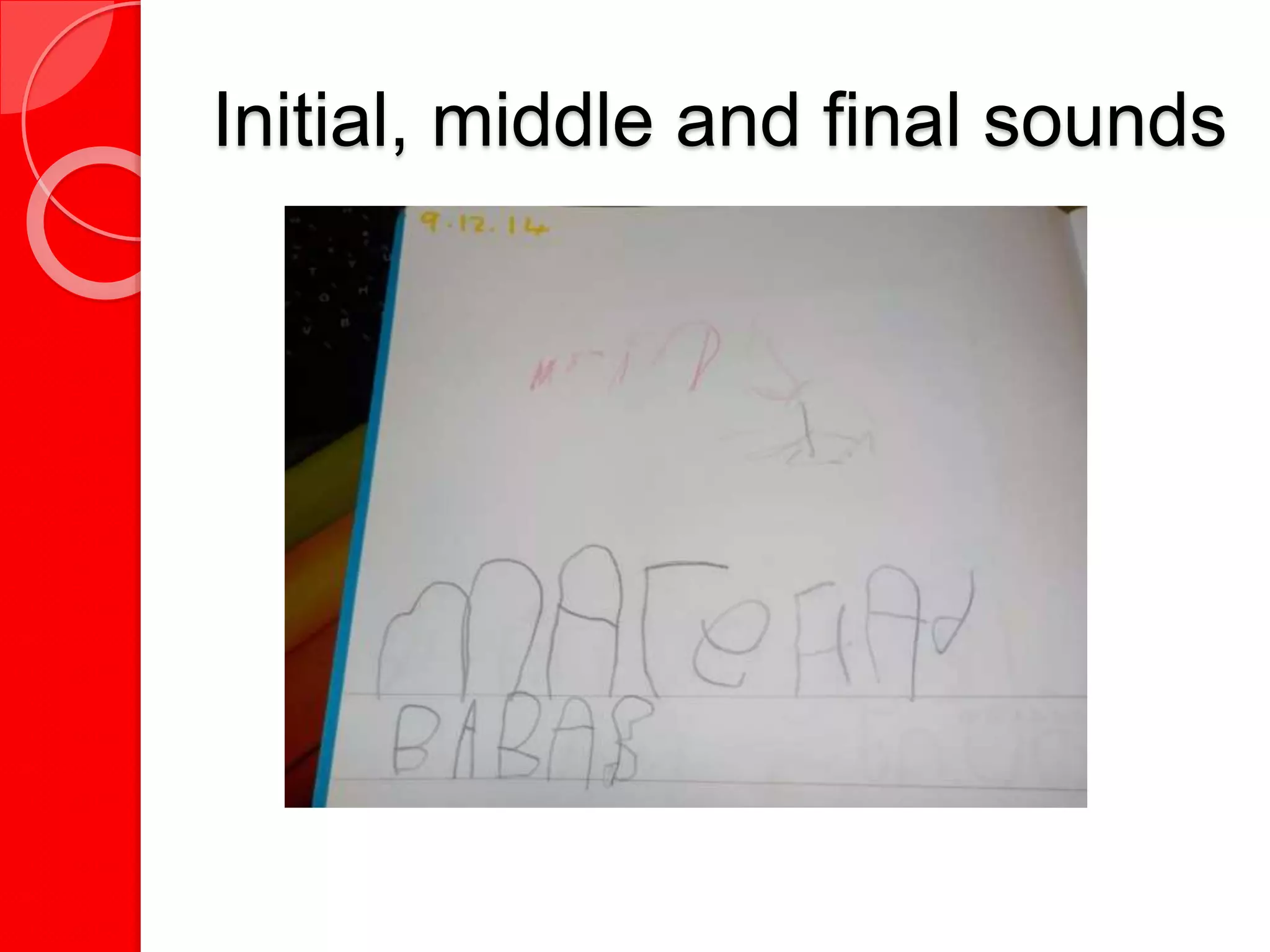 Initial, middle and final sounds
 