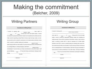 Making the commitment
             (Belcher, 2009)

Writing Partners          Writing Group




                    11
 