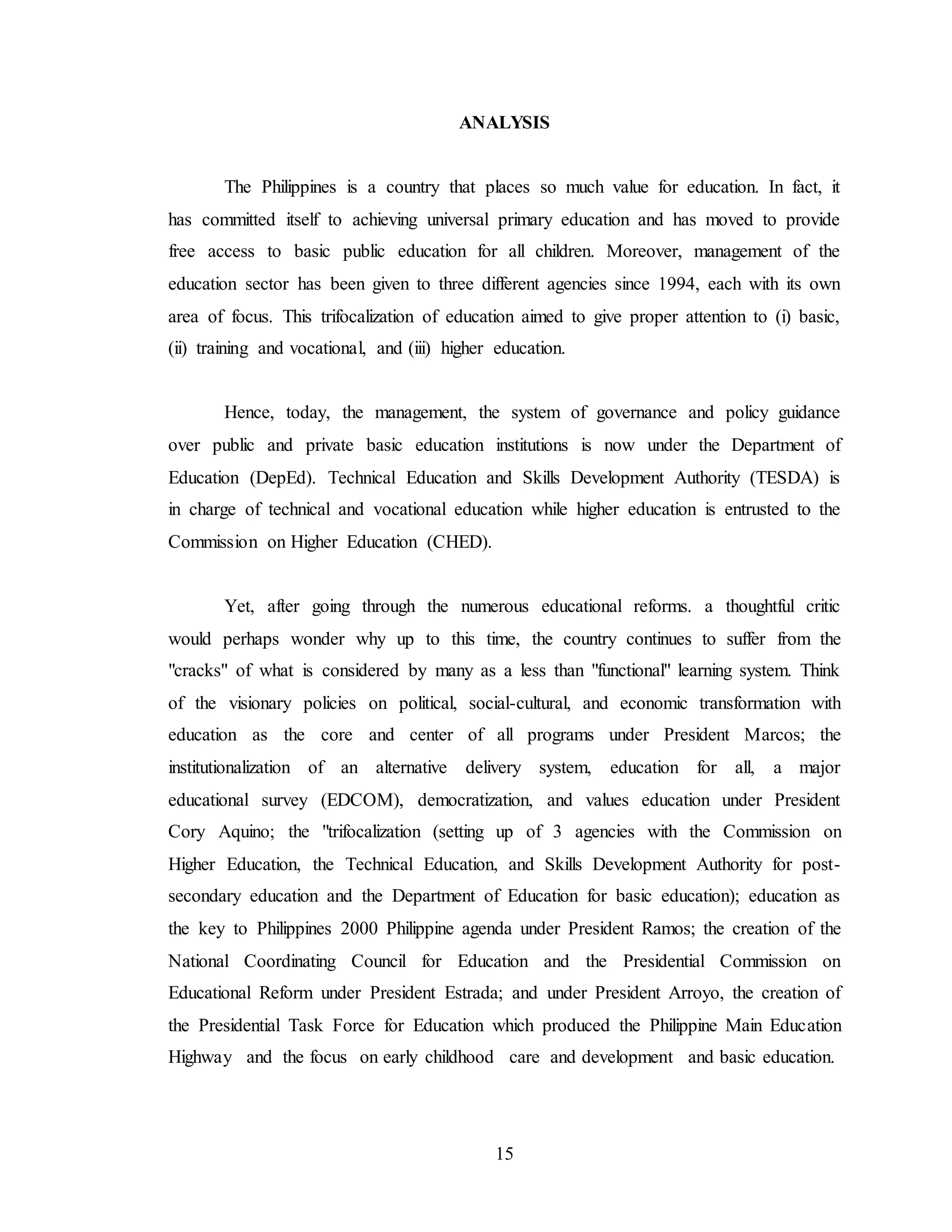 Trifocalization in the Educational System of the Philippines