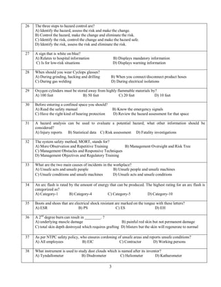 Hazards Test Examples Written test on industrial safety in english | PDF
