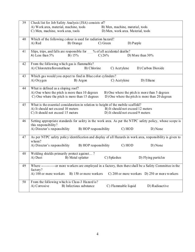 Written test on industrial safety in english