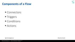 WithumSmith+Brown, PC | BE IN A POSITION OF STRENGTH
21
SM
@melihubb @pgbhoyar #SharePointFestDC
Components of a Flow
▪ Connectors
▪ Triggers
▪ Conditions
▪ Actions
 