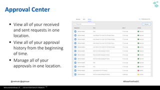 WithumSmith+Brown, PC | BE IN A POSITION OF STRENGTH
60
SM
@melihubb @pgbhoyar #SharePointFestDC
Approval Center
▪ View all of your received
and sent requests in one
location.
▪ View all of your approval
history from the beginning
of time.
▪ Manage all of your
approvals in one location.
 