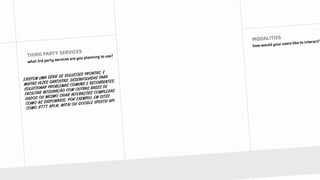 EXISTEM UMA SÉRIE DE SOLUÇÕES PRONTAS, E
MUITAS VEZES GRATUITAS, DESENVOLVIDAS PARA
SOLUCIONAR PROBLEMAS COMUNS E RECORRENTES,
FACILITAR INTEGRAÇÃO COM OUTRAS BASES DE
DADOS OU MESMO CRIAR INTERAÇÕES COMPLEXAS
COMO AS DISPONÍVEIS, POR EXEMPLO, EM SITES
COMO IFTTT, API.AI, WIT.AI OU GOOGLE SPEECH API.
 