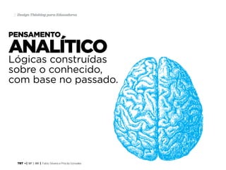 TRT • | SP | BR | Fabio Silveira e Priscila Gonsales
Design Thinking para Educadores21
pensamento
Lógicas construídas
sobre o conhecido,
com base no passado.
analítico
 