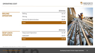 TSX : WRN I NYSE AMERICAN : WRN
OPERATING COST
34
Developing Canada’s Premier Copper-Gold Mine
MILLING
OPERATION
HEAP LEACH
OPERATION
($/tonne)
Milling $5.72
Mining $3.66
General & Administrative $0.45
Total $9.84
($/tonne)
Heap Leach Operation $1.30
ADR/SART $4.67
Total $5.98
Note: Based on Casino 2021 PEA., see “Notes” in Appendix.
 