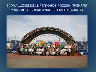 90 УЧАЩИХСЯ ИЗ 18 РЕГИОНОВ РОССИИ ПРИНЯЛИ 
УЧАСТИЕ В СБОРАХ В ЛАГЕРЕ СМЕНА (АНАПА) 
 