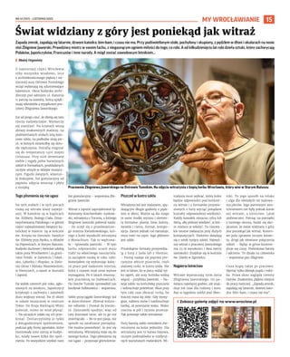 NR 41 (107) – LISTOPAD 2022
15
MY WROCŁAWIANIE
Zapada zmrok, zapalają się latarnie, dzwoni katedra: bim-bam, i czasu nie ma. Przy podświetlonym stole, pochylony i skupiony, z pędzlem w dłoni i okularach na nosie
stoi Zbigniew Jaworski. Prawdziwy mistrz w swoim fachu, z niegasnącym ogniem miłości do tego, co robi. A od kilkudziesięciu lat robi dzieła sztuki, które zachwycają
Polaków, Japończyków, Francuzów i inne narody. A mógł zostać zawodowym lotnikiem…
I Błażej Organisty
O najstarszej części Wrocławia
niby wszystko wiadomo, lecz
z architektonicznego piękna i mi-
stycznej aury Ostrowa Tumskiego
wciąż wyłaniają się zdumiewające
tajemnice. Okna budynku archi-
diecezji pod adresem ul. Kanonia
11 patrzą na katedrę, którą upięk-
szają rękodzieła z wyjątkowej pra-
cowni Zbigniewa Jaworskiego.
Już od progu czuć, że dzieją się tam
rzeczy nadzwyczajne. Wystarczy
się rozejrzeć. Na ścianach wiszą
obrazy znakomitych malarzy, na
podświetlanych stołach leżą kolo-
rowe szkła, na podłodze stoją pie-
ce, w których zmieściłby się doro-
sły mężczyzna. Potrafią rozgrzać
się do temperatury 1400 stopni
Celsjusza. Przy nich drewniane
meble i regały pełne barwionych
szkieł w formatkach, poukładanych
niczym winyle w sklepie muzycz-
nym. Figurki świętych, wizerun-
ki biskupów, list gratulacyjny od
papieża, zdjęcia wnucząt i płyty
z muzyką.
Tego płomienia się nie ugasi
Na tych stołach i w tych piecach
rodzą się witraże klasy najwyż-
szej. W katedrze są w kaplicach
św. Elżbiety, Bożego Ciała, Zmar-
twychwstania Pańskiego i w górnej
części najważniejszej świątyni ka-
tolickiej w mieście. Są w kościele
św. Krzyża na Ostrowie, bazylice
św. Elżbiety przy Rynku, u oblatów
na Popowicach, w Starym Ratuszu.
Budynki duchowe i świeckie zdobią
także poza Wrocławiem i za grani-
cami Polski: w Zamościu i Gdań-
sku, Lęborku i Słupsku, w Zielo-
nej Górze i Mińsku Mazowieckim,
w Niemczech, a nawet w Australii
i Japonii.
Na widok czterech pór roku, zgło-
szonych na konkurs, Japończycy
krzyknęli z zachwytu i zamówili
dużo większy witraż. Na 16 okien
w szkole muzycznej w centrum
Tokio. Do Kraju Kwitnącej Wiśni
poleciał, mimo że miał płynąć.
– Na szczęście udało się ich prze-
konać. Dostarczyliśmy je tylko
z dwugodzinnym opóźnieniem,
podczas gdy firmy japońskie, które
montowały inne rzeczy w budyn-
ku, miały nawet kilka dni spóź-
nienia. Po wszystkim wysłali nam
list gratulacyjny – wspomina Zbi-
gniew Jaworski.
Witraż z Japonii zaprojektował śp.
Konstanty Koschembahr-Łyskow-
ski, witrażysta z Torunia, u którego
Zbigniew Jaworski pobierał nauki.
– On uczył się u przedwojenne-
go mistrza Kwiatkowskiego, któ-
rego z kolei wyszkolił witrażysta
z Monachium. Tak to wędrowa-
ło – opowiada Jaworski. – W tym
fachu odpowiedni uczeń musi
trafić na właściwego nauczyciela.
Ja zacząłem naukę w roku 1980.
Rozwijałem się wykonując kolej-
ne prace pod nadzorem mistrza,
który z czasem miał coraz wyższe
wymagania. Po 6 latach otworzy-
łem pracownię na Stabłowicach.
Na Ostrów Tumski sprowadził nas
kardynał Gulbinowicz – wspomina.
Szkło przyciągało Jaworskiego już
w dzieciństwie. Zbierał koloro-
we odłamki i chował do kiesze-
ni. Dziurawiły spodnie, więc od
taty dostawał lanie, ale to go nie
zniechęcało. – Bo to jest pasja, nie
sposób na zarabianie pieniędzy.
Nie można powiedzieć, że jest się
witrażystą. Witrażystą staje się do
samego końca. Tego płomienia się
nie ugasi – przyznaje górnolotnie.
Piszczel w lustro szkła
Witrażysta też jest malarzem, spę-
dzającym długie godziny z pędz-
lem w dłoni. Ważne są dla niego
te same środki wyrazu i elemen-
ty formalne: plamy, linie, kolory,
światła i cienie, format, kompo-
zycja. Zanim jednak coś namaluje,
musi mieć na czym. Jego płótnem
jest szkło.
Prostokątne formaty przyjeżdża-
ją z huty z Jasła lub z Niemiec.
– Formę nadaje się poprzez pre-
cyzyjne wbicie piszczela, czyli
stalowej rurki, w lustro szkła. Nie
jest to łatwe, bo w piecu widać tyl-
ko ogień, ale oczy hutnika widzą
więcej – przybliża Jaworski. – Na-
wija szkło na końcówkę piszczela
i wdmuchuje powietrze. Musi przy
tym cały czas obracać rurką, bo
inaczej masa się zleje. Gdy wysty-
gnie, nabiera znów i rozdmuchuje
bańkę, aż powstanie walec. Walec
rozcina w pół i ręcznie prostuje.
Tak powstaje szkło witrażowe.
Huty barwią szkło metodami che-
micznymi na kolor jednolity. Dla
witrażysty jest to barwa bazowa,
niczym podmalówka w tradycyj-
nych warsztatach malarskich. Wi-
trażysta musi wybrać, który kolor
będzie odpowiedni pod konkret-
ny witraż i z formatów przywie-
zionych z huty wyciąć pożądane
kształty odpowiedniej wielkości.
Każdy kawałek oznacza cyfrą lub
literą, aby później wiedzieć, w któ-
re miejsce je włożyć. To niezwy-
kle istotne zwłaszcza przy dużych
kompozycjach. Niektóre składają
się z setek tysięcy szkieł. Najwyż-
szy witraż z pracowni Jaworskiego
ma 23 m wysokości i dwa metry
szerokości. Znajduje się w kościele
św. Józefa w Zgorzelcu.
Najpierw lotnictwo
Witraże wyznaczają rytm życia
Zbigniewa Jaworskiego. Im po-
święca najwięcej godzin, ale znaj-
duje też czas dla rodziny i koni.
Raz w tygodniu jeździ pod Obor-
niki. To jego sposób na relaks
i ulga dla obolałych od malowa-
nia pleców. Jego pierwszym wes-
tchnieniem nie były jednak konie
ani witraże, a lotnictwo. Latał
szybowcami. Patrząc na pamiątki
z tamtego okresu, budzi się sko-
jarzenie, że świat widziany z góry
jest poniekąd jak witraż. Koloro-
we pola uprawne niczym kwate-
ry, drogi jak ołowiane połączenia
szkieł. – Będąc w górze kontem-
pluje się ciszę. Podziwiasz barwy
i odcienie. To działa na człowieka
– wspomina pan Zbigniew.
Cisza krąży także po pracowni.
Słychać tylko dźwięk prądu i młot-
ka. Przez okno zagląda ciemny
Ostrów. Znakomite, piękne miejsce
do pracy twórczej. „Zapada zmrok,
zapalają się latarnie, dzwoni kate-
dra: bim-bam, i czasu nie ma”.
Świat widziany z góry jest poniekąd jak witraż
TOMASZ
HOŁOD
Pracownia Zbigniewa Jaworskiego na Ostrowie Tumskim. Na zdjęciu witrażysta z kopią herbu Wrocławia, który wisi w Starym Ratuszu
› Zobacz galerię zdjęć na www.wroclaw.pl
 