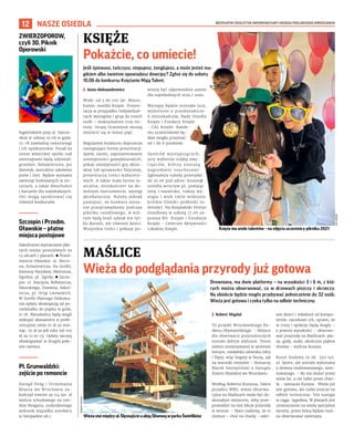 BEZPŁATNY BIULETYN INFORMACYJNY URZĘDU MIEJSKIEGO WROCŁAWIA
12 NASZE OSIEDLA
Jeśli śpiewasz, tańczysz, stepujesz, żonglujesz, a może jesteś ma-
gikiem albo świetnie opowiadasz dowcipy? Zgłoś się do soboty
10.06 do konkursu Księżanie Mają Talent.
I Anna Aleksandrowicz
Wiek: od 3 do 100 lat. Miesz-
kaniec osiedla Księże. Prezen-
tacja w przypadku indywidual-
nych występów i grup do trzech
osób - maksymalnie trzy mi-
nuty. Grupy liczniejsze muszą
zmieścić się w minut pięć.
Regulamin konkursu dopuszcza
następujące formy prezentacji:
śpiew, taniec, zaprezentowanie
umiejętności gawędziarskich,
pokaz umiejętności gry aktor-
skiej lub sprawności fizycznej,
prezentacja treści kabareto-
wych. A także mała forma te-
atralna, minikoncert na do-
wolnym instrumencie, występ
akrobatyczny. Należy jednak
pamiętać, że konkurs zosta-
nie przeprowadzony podczas
pikniku osiedlowego, w któ-
rym będą brali udział nie tyl-
ko dorośli, ale również dzieci.
Wszystkie treści i pokazy po-
winny być odpowiednie zatem
dla najmłodszych oczu i uszu.
Występy będzie oceniało jury,
wyłonione z przedstawicie-
li mieszkańcow, Rady Osiedla
Księże i Fundacji Księże
- CAL Księże. Każde-
mu uczestnikowi bę-
dzie mogło przyznać
od 1 do 6 punktów.
Spośród występujących,
jury wybierze trójkę zwy-
cięzców, którzy zostaną
nagrodzeni voucherami.
Zgłoszenia należy przesyłać
do 10.06 pod adres: ksieze@
osiedla.wroclaw.pl, podając
imię i nazwisko, rodzaj wy-
stępu i wiek (mile widziane
krótkie filmiki-próbniki ta-
lentów). Na Księżański Festyn
Osiedlowy w sobotę 17.06 za-
prasza RO Księże i Fundacja
Księże - Centrum Aktywności
Lokalnej Księże.
KSIĘŻE
Pokażcie, co umiecie!
MAŚLICE
Wieża do podglądania przyrody już gotowa
Drewniana, ma dwie platformy – na wysokości 3 i 6 m, z któ-
rych można obserwować, co w drzewach piszczy i skrzeczy.
Na obiekcie będzie mogło przebywać jednocześnie do 32 osób.
Wieża jest gotowa i czeka tylko na odbiór techniczny.
I Robert Migdał
To projekt Wrocławskiego Bu-
dżetu Obywatelskiego. - Miejsce
dla obserwacji przyrodniczych
zostało dobrze wybrane. Teren
zieleni utrzymywanej w systemie
leśnym, niedaleko zlewiska Odry
i Ślęzy, więc bogaty w faunę, jak
na warunki miejskie - tłumaczy
Marek Szempliński z Zarządu
Zieleni Miejskiej we Wrocławiu.
Według Roberta Kunysza, lidera
projektu WBO, wieża obserwa-
cyjna na Maślicach może być do-
skonałym miejscem, żeby prze-
prowadzić na niej lekcje przyrody
w terenie. - Mam nadzieję, że to
miejsce – choć na chwilę - oder-
wie dzieci i młodzież od kompu-
terów, zaciekawi ich, sprawi, że
w ciszy i spokoju będą mogły –
z pewnej wysokości – obserwo-
wać przyrodę na Maślicach: pła-
zy, gady, ssaki, okoliczne piękne
drzewa – wylicza Kunysz.
Koszt budowy to ok. 350 tys.
zł. Sporo, ale została wykonana
z drewna modrzewiowego, sezo-
nowanego. - Bo ma służyć przez
wiele lat, a nie tylko przez chwi-
lę - zaznacza Kunysz. Wieża już
jest gotowa, ale czeka jeszcze na
odbiór techniczny. Ten nastąpi
w ciągu tygodnia. W planach jest
umieszczenie na wieży specjalnej
lornety, przez którą będzie moż-
na obserwować zwierzęta.
ROBERT
MIGDAŁ
Wieżastoimiędzyul.ŚlęzoujścieaalejąŚliwowąwparkuŚwietlików
ZWIERZOPOROW,
czyli 30. Piknik
Oporowski
Kąpieliskiem przy ul. Harcer-
skiej w sobotę 10.06 w godz.
12-18 zawładną czworonogi
i ich opiekuniowie. Porad na
temat właściwej opieki nad
zwierzętami będą udzielali:
groomer, behawiorysta, psi
dietetyk, instruktor szkolenia
psów i inni. Będzie wystawa
zwierząt hodowanych w ter-
rariach, a także dmuchańce
i karuzele dla najmłodszych.
Oni mogą spodziewać się
również konkursów.
Szczepin i Przedm.
Oławskie – płatne
miejsca postojowe
Zakończono wyznaczanie płat-
nych miejsc postojowych na
13 ulicach i placach: ◼ Przed-
mieście Oławskie: ul. Herce-
na, Kniaziewicza, Na Grobli,
Komuny Paryskiej, Miernicza,
Zgodna, pl. Zgody; ◼ Szcze-
pin: ul. Stacyjna, Robotnicza,
Sikorskiego, Drzewna, Sokol-
nicza, pl. Orląt Lwowskich.
W Strefie Płatnego Parkowa-
nia opłaty obowiązują od po-
niedziałku do piątku w godz,
9–18. Mieszkańcy będą mogli
wykupić abonament w prefe-
rencyjnej cenie 10 zł za mie-
siąc, 50 zł za pół roku lub 100
zł za 12 m-cy. Opłaty zaczną
obowiązywać w drugiej poło-
wie czerwca.
Pl. Grunwaldzki:
zejście po remoncie
Zarząd Dróg i Utrzymania
Miasta we Wrocławiu za-
kończył remont za 114 tys. zł
zejścia schodowego na ron-
dzie Reagana, uszkodzonego
wskutek wypadku autokaru
w listopadzie ub.r.
CAL
KSIĘŻE
Księże ma wiele talentów – na zdjęciu uczestnicy pikniku 2021
 