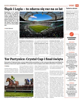 NR 40 (153) – PAŹDZIERNIK 2023
19
SPORT
Niepokonany od 8 spotkań
lider podejmie na Tarczyński
Arenie, 4. ekipę PKO BP Eks-
traklasy, jednego z dwóch na-
szych reprezentantów w euro-
pejskich pucharach. Ten mecz
obejrzy komplet 38 tys. kibi-
ców. Miasto i klub przygoto-
wały dla nich szereg udogod-
nień.
I Michał Sałkowski
Śląsk Wrocław przeżywa kapi-
talne chwile. W 11 spotkaniach
wygrał 7 razy z rzędu, zdobył 23
punkty na 33 możliwe. Jego na-
pastnik Erik Exposito został we
wrześniu wybrany po raz drugi
z rzędu piłkarzem miesiąca PKO
Bank Polski Ekstraklasy, a Jacek
Magiera otrzymał tytuł trenera
miesiąca. Klub sprzedał na ten
mecz 38 tys. biletów – co jest
rekordem tego sezonu ekstra-
klasy. To wprawdzie mniej niż
potencjalne prawie 43 tys. miejsc
(oficjalna pojemność na ligę).
Wszystko jednak przez wzglę-
dy bezpieczeństwa i komfort
kibiców – odliczyć trzeba z tej
puli sektory buforowe i miejsca
z ograniczoną widocznością.
◼ Dodatkowa komunikacja na
mecz. Wrocław na okoliczność
wydarzeń sportowych, groma-
dzących tysiące kibiców, przygo-
towuje dodatkową komunikację.
A dodatkowe autobusy i tramwaje
zabiorą ich już po meczu z dwóch
lokalizacji – ul. Królewieckiej/
Tarczyński Arena i pętli Pilczy-
ce. Klub zachęca kibiców, by po-
jawić się na meczu wcześniej.
Bramy stadionu będą otwarte
już 1,5 godziny przed pierwszym
gwizdkiem, czyli od godz. 16.
◼ Film instruktażowy i mapa.
Klub zorganizuje też inne na-
rzędzia logistyczne dla kibiców,
opublikuje chociażby specjalną
mapkę oraz instruktażowy film
od TRAMWAJU DO KRZESEŁKA,
pokazujące, jak dotrzeć na sta-
dion Tarczyński Arena, a także,
jak poruszać się po nim i w jego
okolicach.
◼ Atrakcje dla fanów. Mecz
Śląska z Legią będzie daniem
głównym, ale nie zabraknie ak-
tywności okołomeczowych na
esplanadzie stadionu i w sekto-
rze rodzinnym. Będą to np. kon-
kursy dla dzieci organizowane
przez Fundację Śląska Wrocław,
stanowisko z grą EA FC24 czy
odwiedziny piłkarzy Śląska. Bę-
dzie można kupić koszulkę, np.
w FanShopie #NaStadionie.
Osiem gonitw, 74 zgłoszone konie, na starcie najlepsi jeźdźcy przeszkodowi na czele z pierwszą trójką tegorocznej Wielkiej Par-
dubickiej, zaś łączna pula nagród to 348 000 zł – przed nami 11. dzień wyścigowy sezonu 2023 na Partynicach – Crystal Cup.
I Redakcja
Tytułowa gonitwa o puchar Cry-
stal Cup to najdłuższa gonitwa
przeszkodowa sezonu. Jeźdźcy
będą rywalizować na dystansie
5500 m, pokonując na trasie 26
przeszkód, w tym rów z wodą czy
skok trybunowy. Partynice warto
odwiedzić nie tylko w niedzielę,
bo od soboty będą trwały obchody
Święta Województwa Dolnoślą-
skiego z bogatym programem ar-
tystycznym i wystawienniczym,
zaś w hali jeździeckiej odbędą się
zawody Working Equitation.
Crystal Cup European Cross Co-
untry Challenge to prestiżowy
cykl gonitw przeszkodowych,
w którym biorą udział najlepsze
konie i jeźdźcy z całego świata.
Gonitwy o Puchar Crystal Cup
odbywają się na 10 europejskich
torach wyścigowych. Wśród
miast gospodarzy cyklu znajdu-
je się Wrocławski Tor Wyścigów
Konnych – Partynice. Gonitwa
o puchar Crystal Cup zosta-
ła zaplanowana na godz. 14.40.
W zapisie znalazło się 8 koni,
w tym zwycięzca tegorocznej
Wielkiej Wrocławskiej HER HIM.
Wśród dżokejów są Jan Faltejsek
– zwycięzca tegorocznej Wielkiej
Pardubickiej, Marek Stromsky –
trzeci dżokej Wielkiej Pardubic-
kiej i szwedzki jeździec – Niklas
Loven, który półtora miesiąca
temu okazał się najlepszy pod-
czas Wielkiej Wrocławskiej.
Poza główną gonitwą dnia zo-
baczymy jeszcze dwie gonitwy
przeszkodowe, dwie płotowe
i trzy na dystansach płaskich.
Wyścigowy weekend w tym roku
został połączony z finałem ob-
chodów Święta Województwa
Dolnośląskiego. Na Partynicach
22.10 będziemy mogli posłu-
chać koncertów, wystąpią: Dixie
Tigers Band, Cuban Latino Jazz
czy Orkiestra Symfoniczna Fil-
harmonii Sudeckiej. W namio-
cie cyrkowym przez cały dzień
będą trwały pokazy przygoto-
wane z myślą o najmłodszych.
W strefie wystawców zobaczymy
aż 55 stoisk z atrakcjami tury-
stycznymi oraz wyrobami regio-
nalnymi z Dolnego Śląska. Wstęp
bezpłatny.
Śląsk i Legia – to zdarza się raz na 10 lat
Tor Partynice: Crystal Cup i finał święta
WKS
ŚLĄSK
WROCŁAW
21.10, godz. 17.30: Śląsk Wrocław vs. Legia Warszawa, Tarczyński Arena. Ten mecz obejrzy 38 tys. kibiców
AGATA
WŁADYCZKA
Wyścigi konne Crystal Cup obejrzysz w niedzielę 22.10 w godz. 11-17
Tydzień w skrócie
Zwycięskim tie-breakiem
zakończyło się spotkanie
siatkarzy Gwardii w 4. ko-
lejce Tauron 1.ligi. Wrocła-
wianie pokonali 3:2 (-18,
– 21, +21, +27, +9) eki-
pę MCKiS Jaworzno i było
to ich trzecie zwycięstwo
w tym sezonie. Mecz roze-
grano w Hali Uniwersytetu
Przyrodniczego we Wro-
cławiu. Punktowymi lide-
rami Gwardii w tym meczu
byli Kamil Maruszczyk (23
oczka), Michał Godlewski
(19) oraz Piotr Śliwka (12).
WYDARZENIA
SPORTOWE
piłka nożna
PKO Bank Polski Ekstra-
klasa, 21.10, godz. 17.30,
Tarczyński Arena
Śląsk Wrocław –
Legia Warszawa
(Canal+ Sport)
koszykówka
Orlen Basket Liga, 22.10,
godz. 17.30, Hala Mistrzów,
Anwil Włocławek –
Śląsk Wrocław
(Polsat Sport Extra)
Orlen Basket Liga Ko-
biet, 21.10, godz. 18, Hala
Sportowa „SISU Arena”
Bydgoszcz,
KS Basket 25 Ekstraklasa
Sp z.o.o Bydgoszcz – 1KS
Ślęza Wrocław
(Emocje TV)
sporty walki (MMA)
Gala CONTRA MMA4 –
Dolnośląska Gala Miesza-
nych Sztuk Walki,
21.10, godz. 18
(otwarcie bram, godz. 16),
Hala Orbita,
w rozpisce 15 walk
siatkówka
Tauron 1.liga, 21.10, godz.
17.00, HS Łuczniczka,
BKS Visła
Proline Bydgoszcz –
Gwardia Wrocław
Tauron Liga Kobiet, 21.10,
godz. 19.00, Arena Kalisz,
Energa MKS Kalisz –
#Volley Wrocław
(Polsat BOX GO)
 