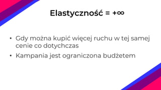 • Gdy można kupić więcej ruchu w tej samej
cenie co dotychczas
• Kampania jest ograniczona budżetem
Elastyczność = +∞
 