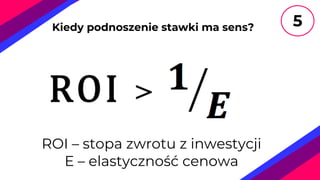 >
ROI – stopa zwrotu z inwestycji
E – elastyczność cenowa
Kiedy podnoszenie stawki ma sens? 5
 