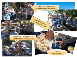 Enquanto os indiozinhos
aprendem a caçar e pescar...
Preparando o peixe para ser
assado embaixo da fogueira
Vamos
experimentar?
 