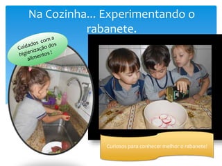 Na Cozinha... Experimentando o
rabanete.
Curiosos para conhecer melhor o rabanete!
 