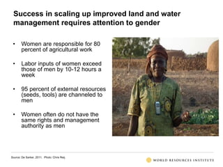 Success in scaling up improved land and water
management requires attention to gender
• Women are responsible for 80
perce...