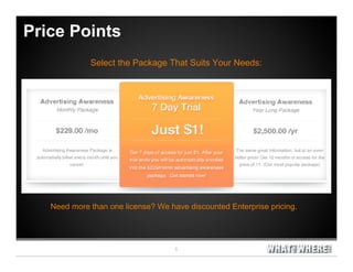 Price Points
             Select the Package That Suits Your Needs:




   Need more than one license? We have discounted Enterprise pricing.
 