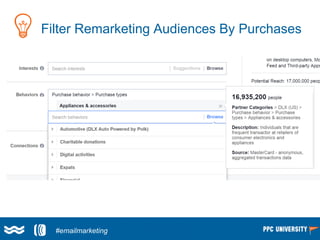 Larry Kim
(@larrykim)
Filter Remarketing Audiences By Purchases
#emailmarketing
 