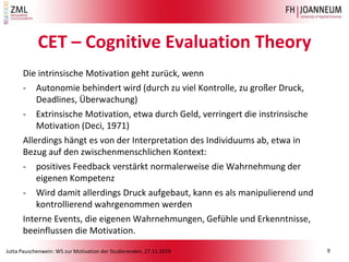 Jutta Pauschenwein: WS zur Motivation der Studierenden, 27.11.2019
CET – Cognitive Evaluation Theory
Die intrinsische Moti...