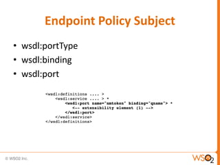 Endpoint Policy Subject
• wsdl:portType
• wsdl:binding
• wsdl:port

 