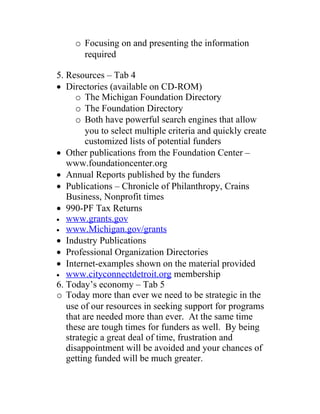 o Focusing on and presenting the information
       required

5. Resources – Tab 4
 Directories (available on CD-ROM)
   ...