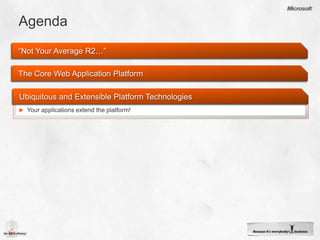 AgendaUbiquitous and Extensible Platform TechnologiesYour applications extend the platform!“Not Your Average R2…”The Core Web Application Platform