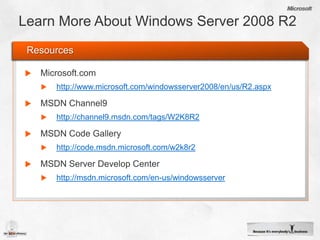 Windows Web Services APIAnother Option for Web ServicesWeb services targeted at unmanaged codeNo dependency on .NET frameworkAllows both client and server endpointsInteroperability with WS-* SOAP stacksWindows Communication Foundation (WCF)ASP .NET XML Web Services (ASMX)Non-Microsoft stacksSystem component of Windows Server 2008 R2System component of Windows 7Available for Windows XP, Windows Vista ®, Windows Server 2003, Windows Server 2008Libraries included in Windows 7 SDK