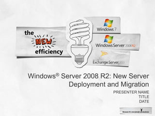 Windows® Server 2008 R2: New Server Deployment and Migration Presenter name Title date 