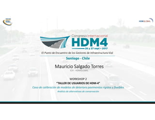 Mauricio Salgado Torres
ICH - HDMGLOBAL
WORKSHOP 2
“TALLER DE USUARIOS DE HDM-4”
Caso de calibración de modelos de deterioro pavimentos rígidos y flexibles
Análisis de alternativas de conservación
 