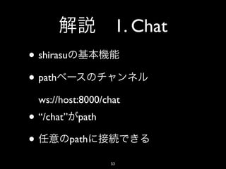 1. Chat
• shirasu
• path
  ws://host:8000/chat
• “/chat” path
•        path

                  53
 
