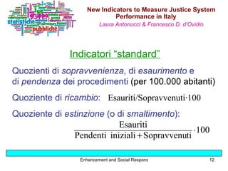 Indicatori “standard” Quozienti di  sopravvenienza , di  esaurimento  e  di  pendenza  dei procedimenti  (per 100.000 abit...