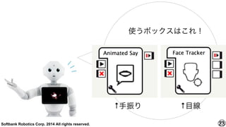 Softbank Robotics Corp. 2014 All rights reserved. 23
使うボックスはこれ！
↑手振り ↑目線
 