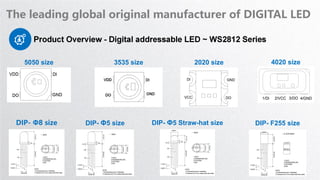 The leading global original manufacturer of DIGITAL LED
DIP- Φ8 size DIP- Φ5 size DIP- Φ5 Straw-hat size
5050 size 3535 size 2020 size 4020 size
DIP- F255 size
 