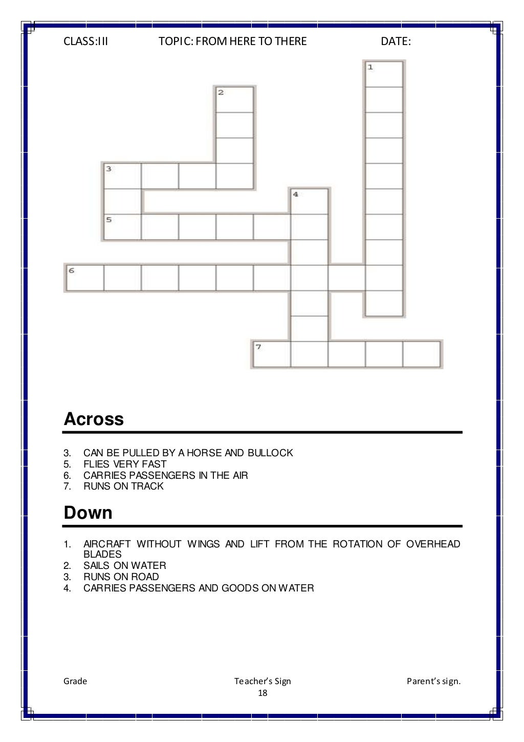 CLASS III EVS WORKSHEETS
