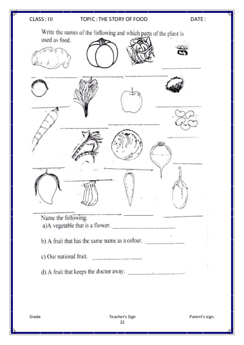 Class 3 Evs Chapter 3 Worksheet - CLASS III EVS WORKSHEETS - A) a