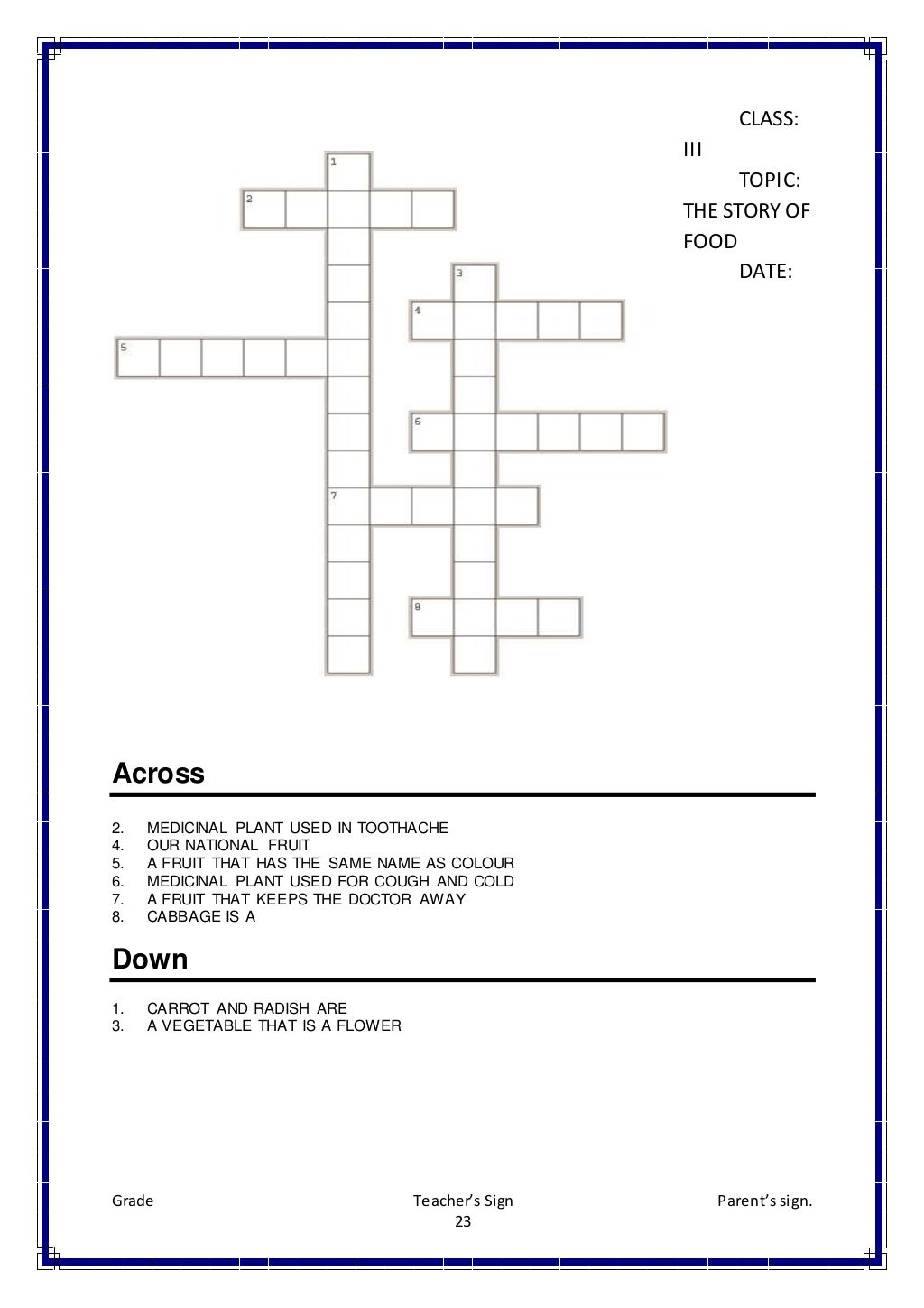 class iii evs worksheets