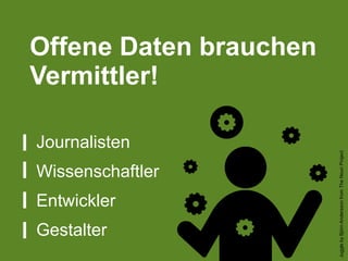 Journalisten
Wissenschaftler
Entwickler
Gestalter
Offene Daten brauchen
Vermittler!
JugglebyBjörnAnderssonfromTheNounProject
 
