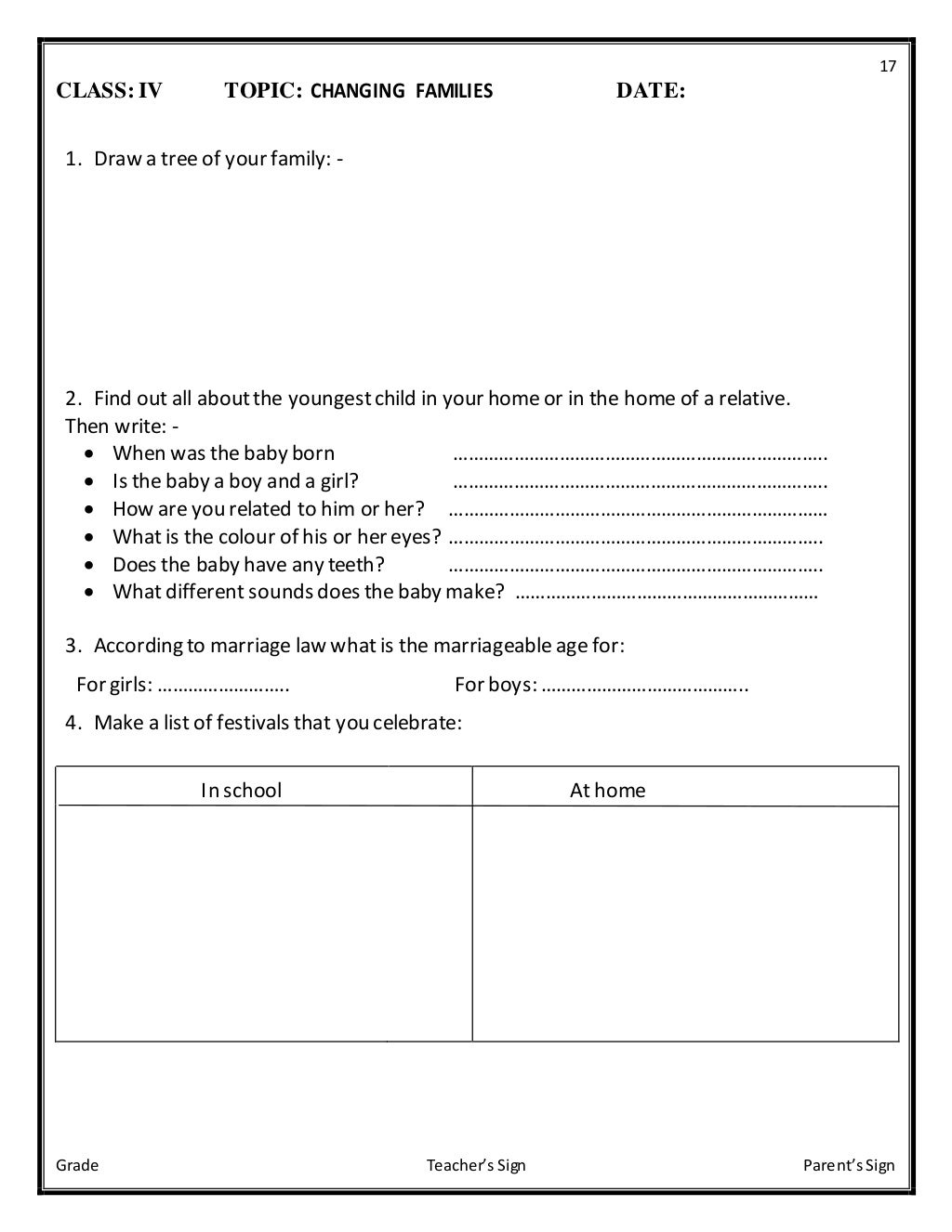 CLASS IV EVS WORKSHEETS
