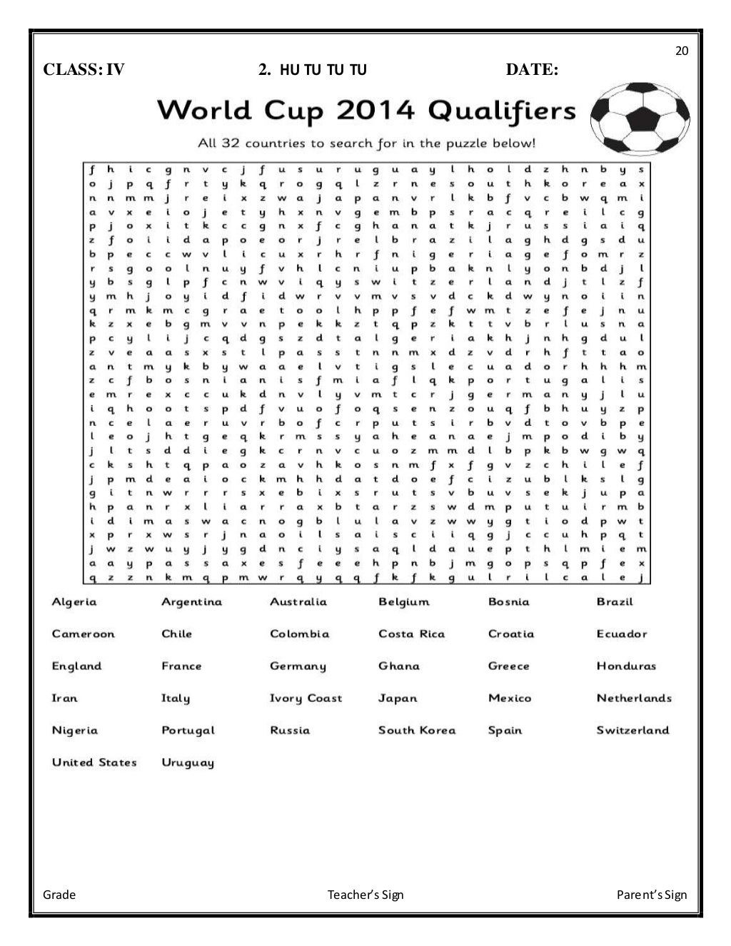 CLASS IV EVS WORKSHEETS