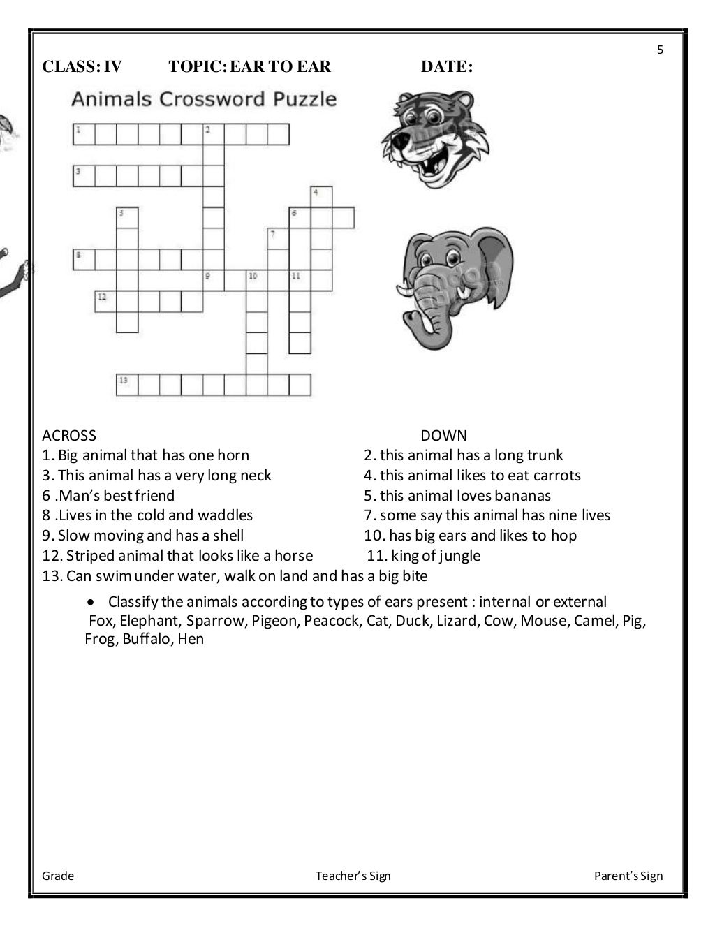 class iv evs worksheets