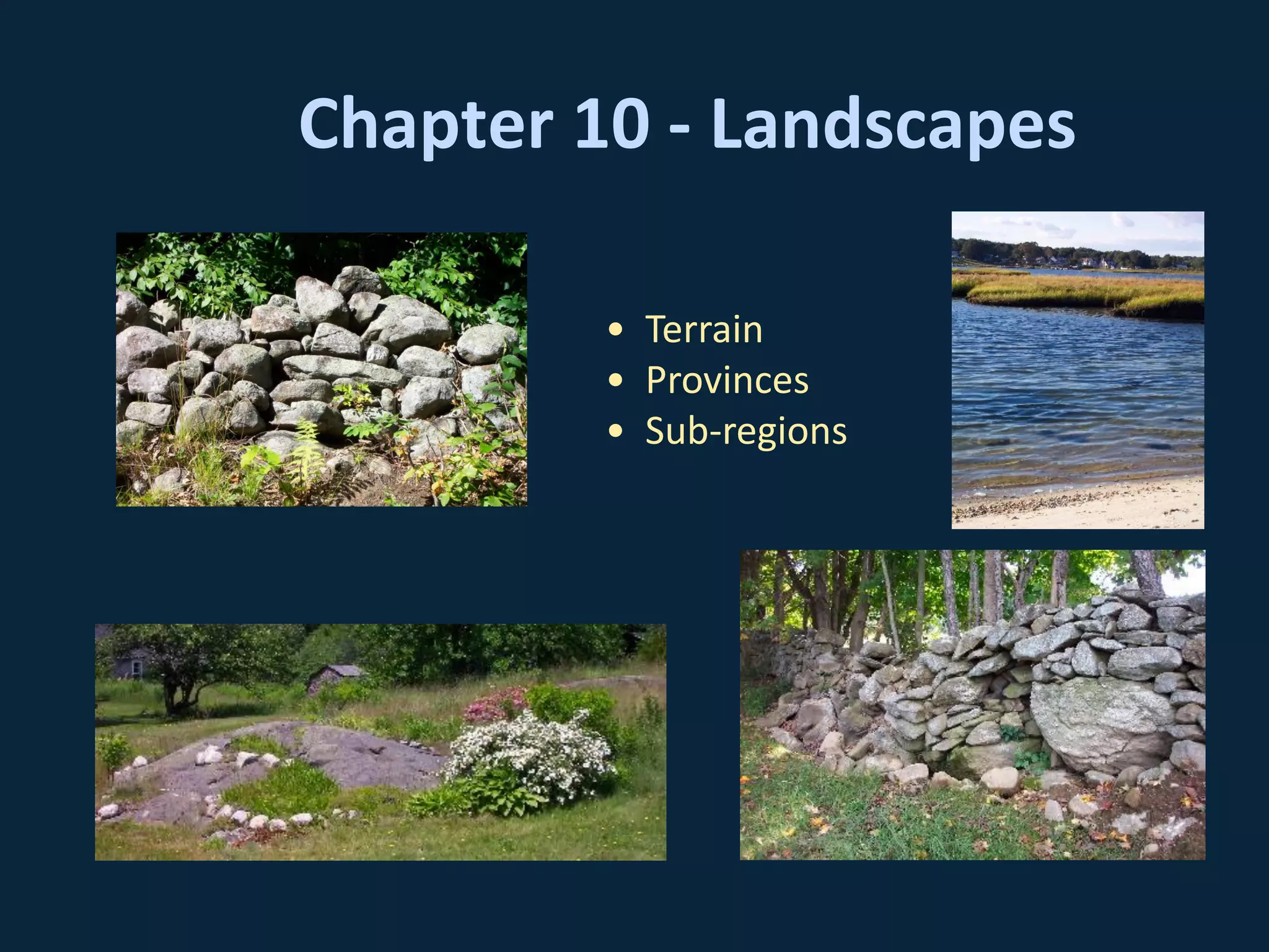 Chapter 10 - Landscapes
• Terrain
• Provinces
• Sub-regions
 