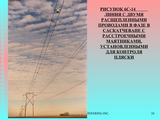 РИСУНОК  6C-14  ЛИНИЯ С ДВУМЯ РАСЩЕПЛЕННЫМИ ПРОВОДАМИ В ФАЗЕ В САСКАТЧЕВАНЕ С РАССТРОЕЧНЫМИ МАЯТНИКАМИ, УСТАНОВЛЕННЫМИ ДЛЯ КОНТРОЛЯ ПЛЯСКИ 