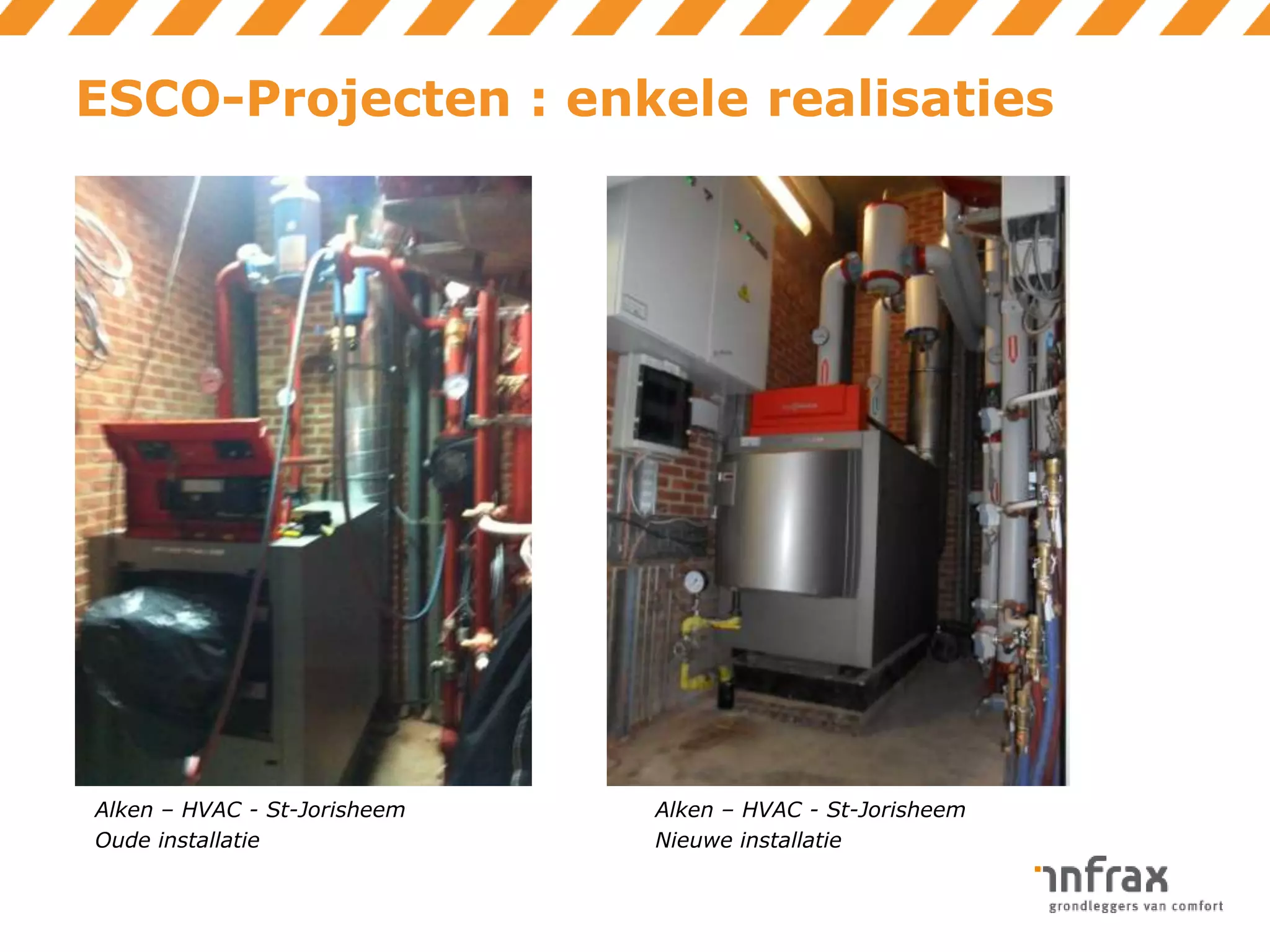 ESCO-Projecten : enkele realisaties

Alken – HVAC - St-Jorisheem
Oude installatie

Alken – HVAC - St-Jorisheem
Nieuwe installatie

 