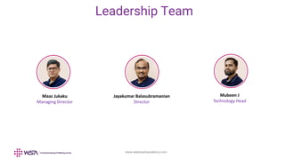 www.webstackacademy.com
Jayakumar Balasubramanian
Director
Leadership Team
Maaz Jukaku
Managing Director
Mubeen J
Technology Head
 