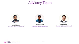 www.webstackacademy.com
Harikrishnan P
Principal Engineer, Broadcom
Jeelan Sheriff
Director – Dubai Ports World
Vaidyanathan R
Founder & CEO, USR InfoTech
Advisory Team
 