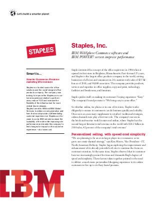 Staples, Inc. IBMWebSphere Commerce software and IBMPOWER7 servers 